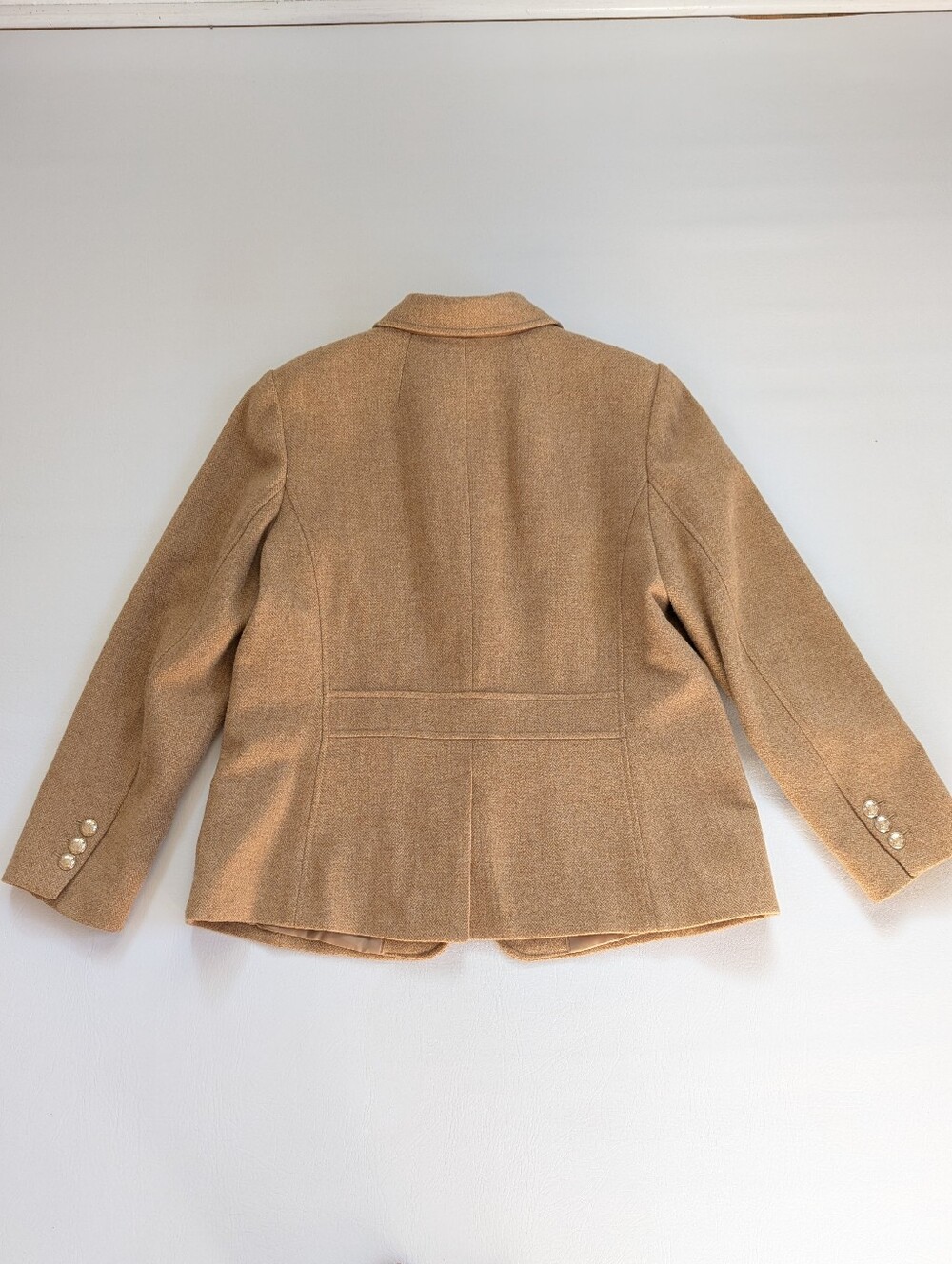 Talbots Classic Shetland Blazer Wool Blend Herringbone Size 16 Camel Tweed - Picture 5 of 15